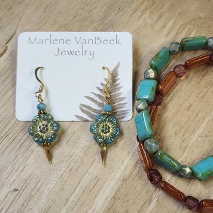 Jewelry ~ Flower Earrings Aqua/Turqoise