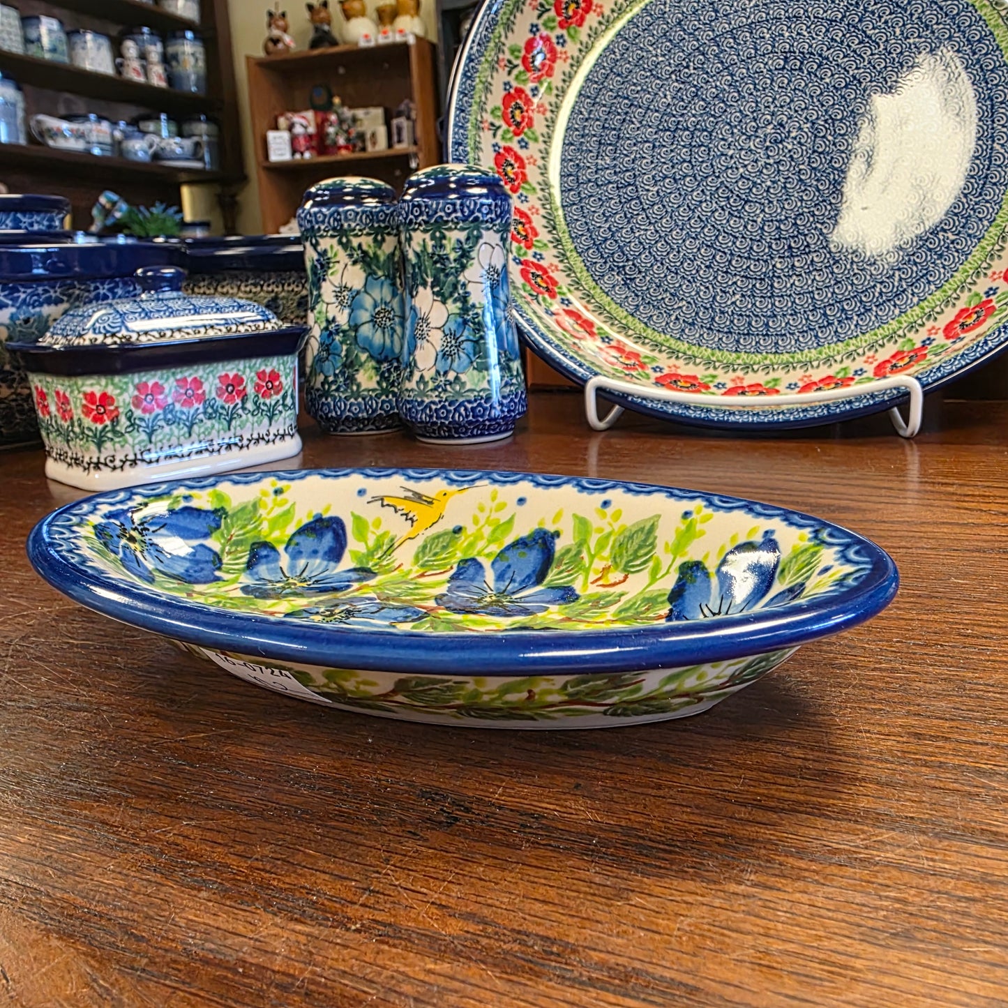 Dish Oval 7" Blue Flowers Yellow bird