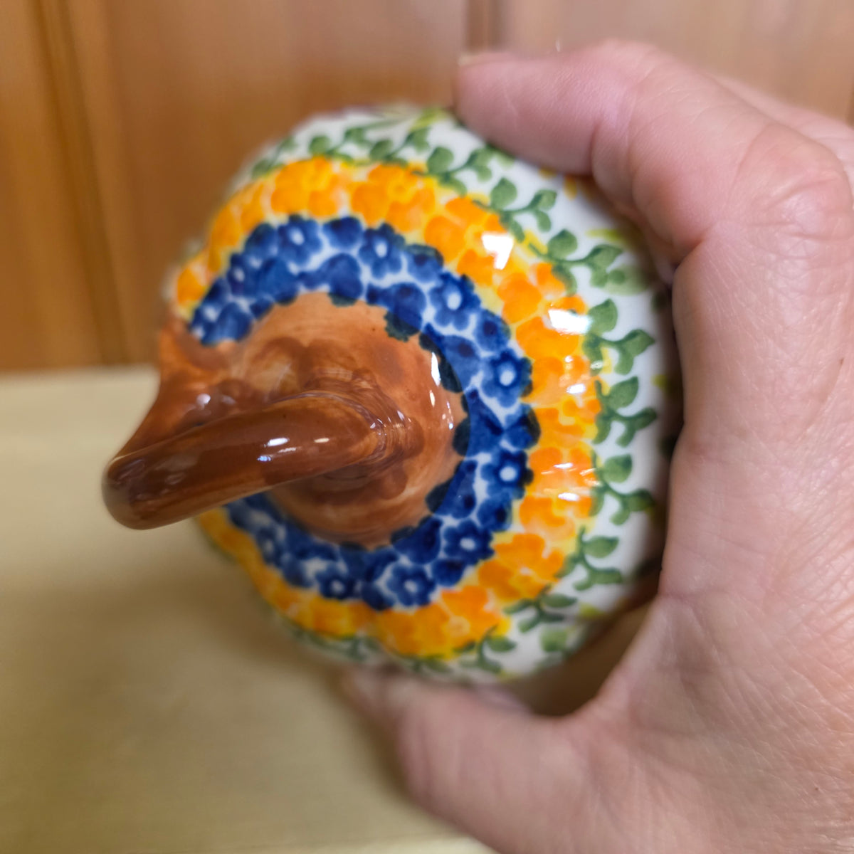 Pumpkin 4" Brown Stem / Blue & Orange Ring on top