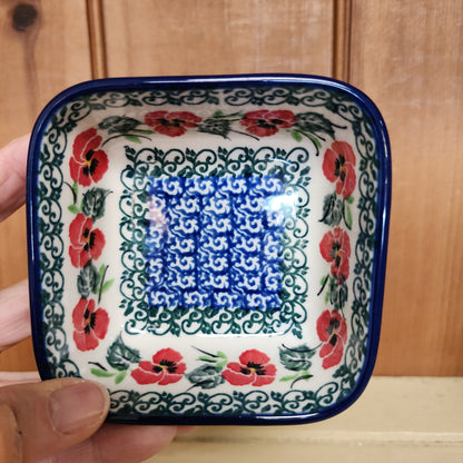 Bowl   Square Ramekin   3.75"   2538X ~ Red Pansy