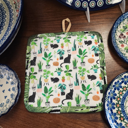 Pot Holder Green / Cats and plants
