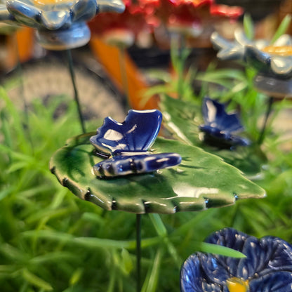 Ceramic Blue Butterfly on leaf 4822