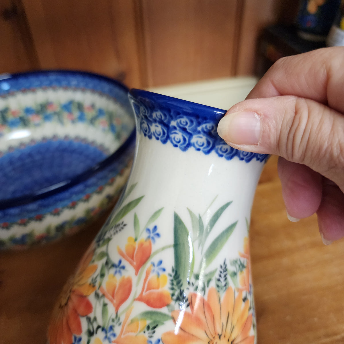 Vase 9" ~ Orange Flowers UNIKAT ART2