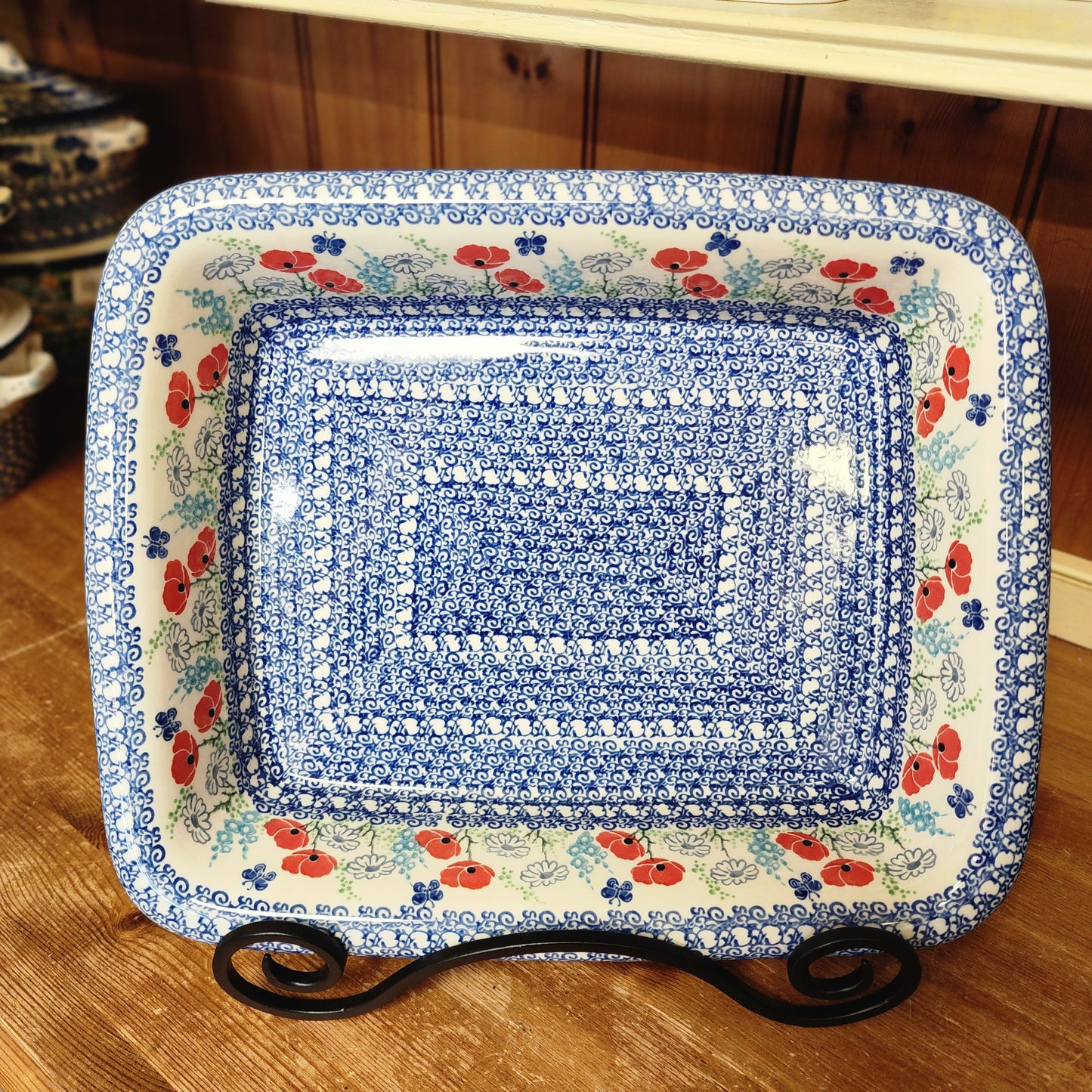 Baker Large  Rectangular w/Rim   Lasagna  11.25" x 13.75" 854-2901X  Red Poppy Garden pf0526 Large Lasagna