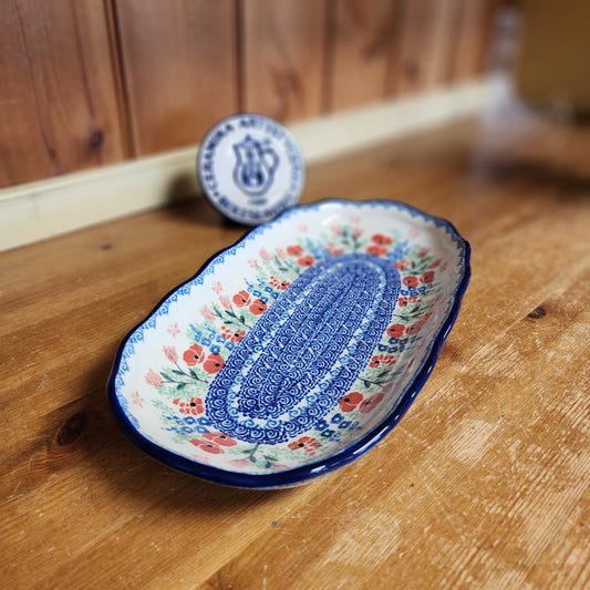 Tray   Scalloped Oval   6.25" x 12.5" A42-3220X  Whimsical Garden pf0526