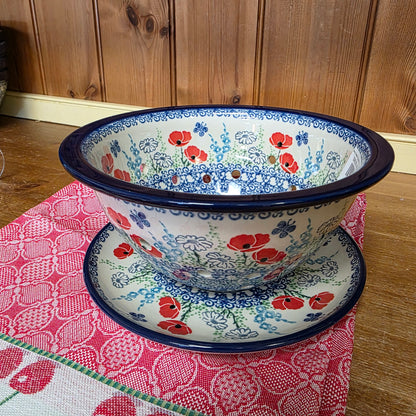 Berry Bowl w/ Saucer   8"W  470-2901X  Red Poppy Garden pf0526