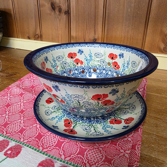 Berry Bowl w/ Saucer   8"W  470-2901X  Red Poppy Garden pf0526