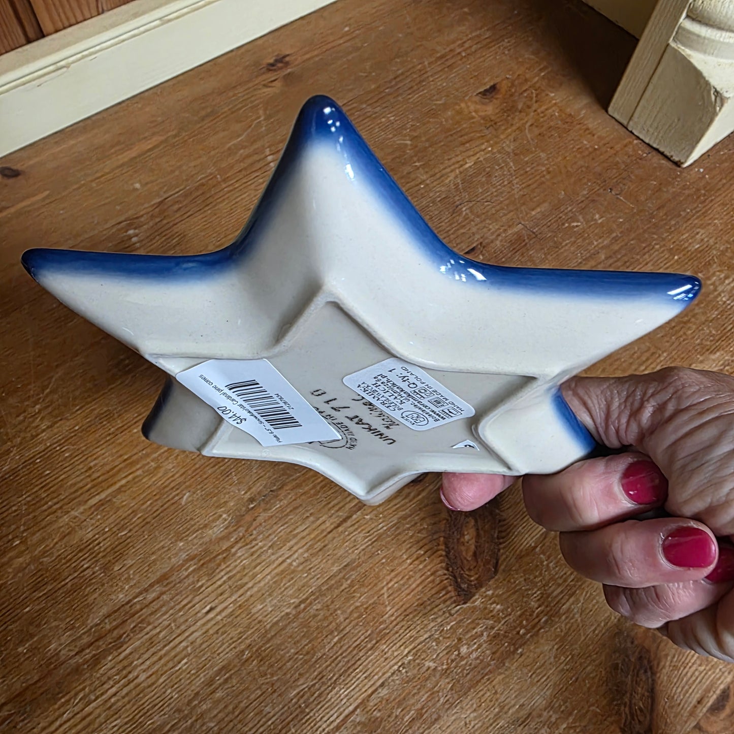 Plate 6.5" ~ Snowflake/star Cardinal pine cones