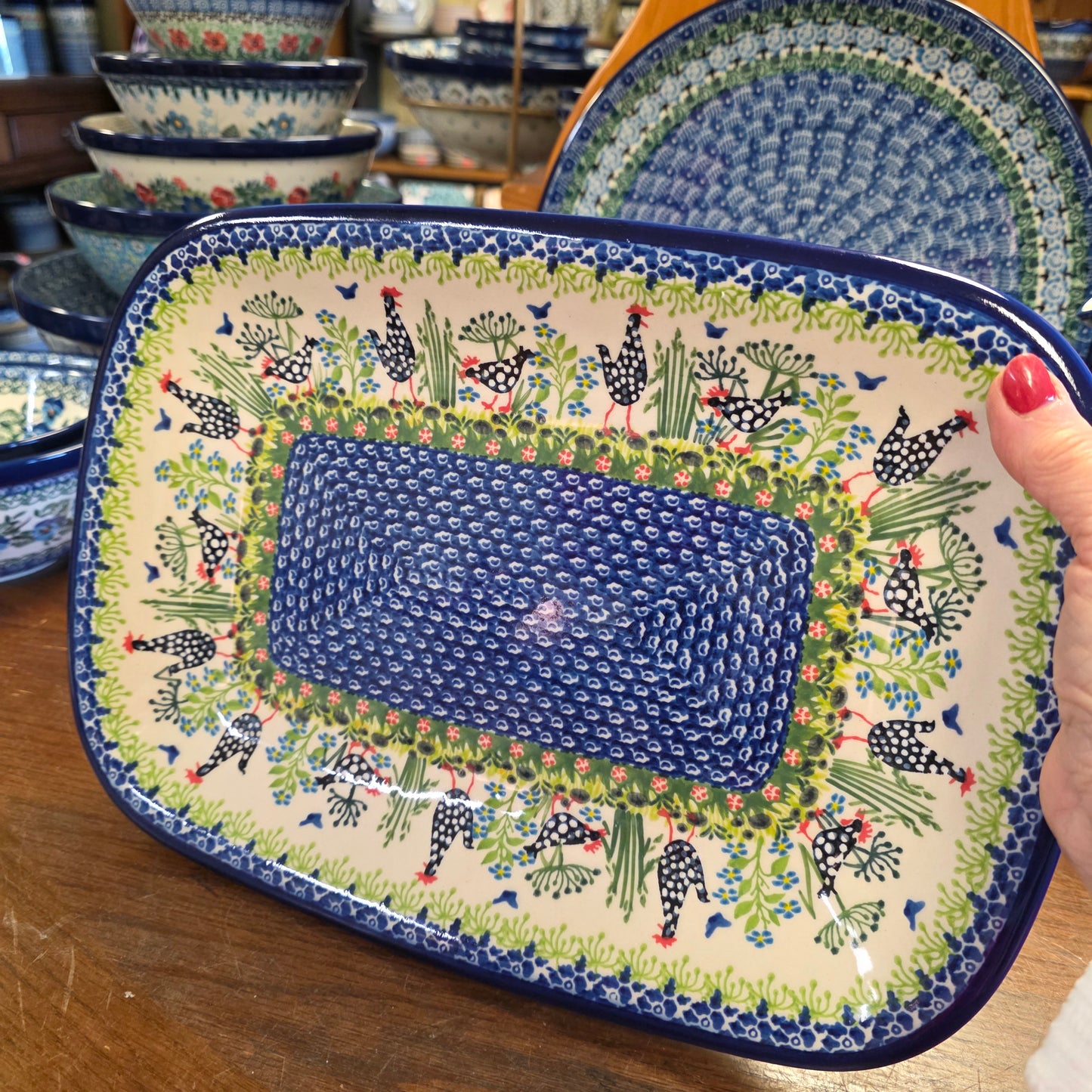 Platter 13"x9"  Black & White Chickens