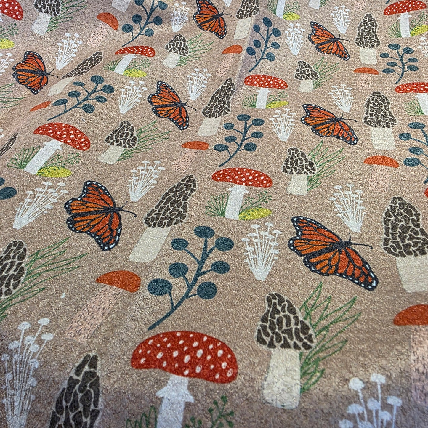 Towel /poly ~ Morels and Monarch Butterflies Waffle Recycled Dish Towel mushroom