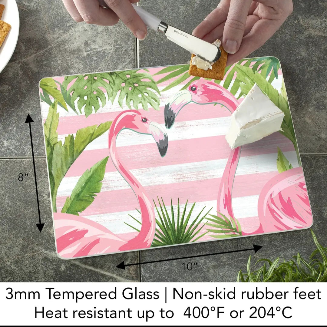 Cutting Board Flamingo / Counter Saver Glass 8" x 10". **Not Polish Pottery