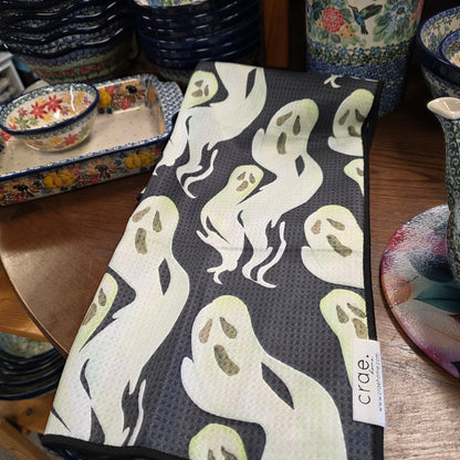 Towel / Poly ~ Ghouls: Double-Sided Hand Towel: Black/White / 17x27 in /ghost