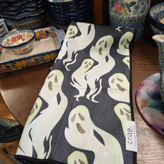 Towel / Poly ~ Ghouls: Double-Sided Hand Towel: Black/White / 17x27 in /ghost