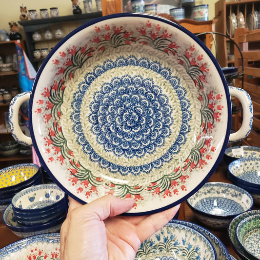 Baker ~ Round w/ Handles ~ 8" 419-1437X Crimson Bells