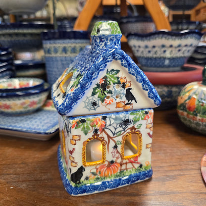House #5 Crow & spider on blue roof  / Luminary