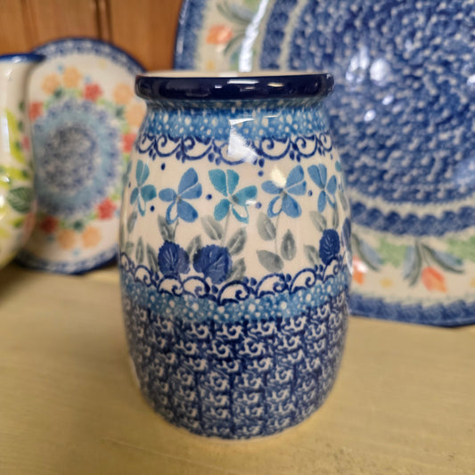 Vase   Milk Bottle Shape   5"H 196-3751 Blue Orchids
