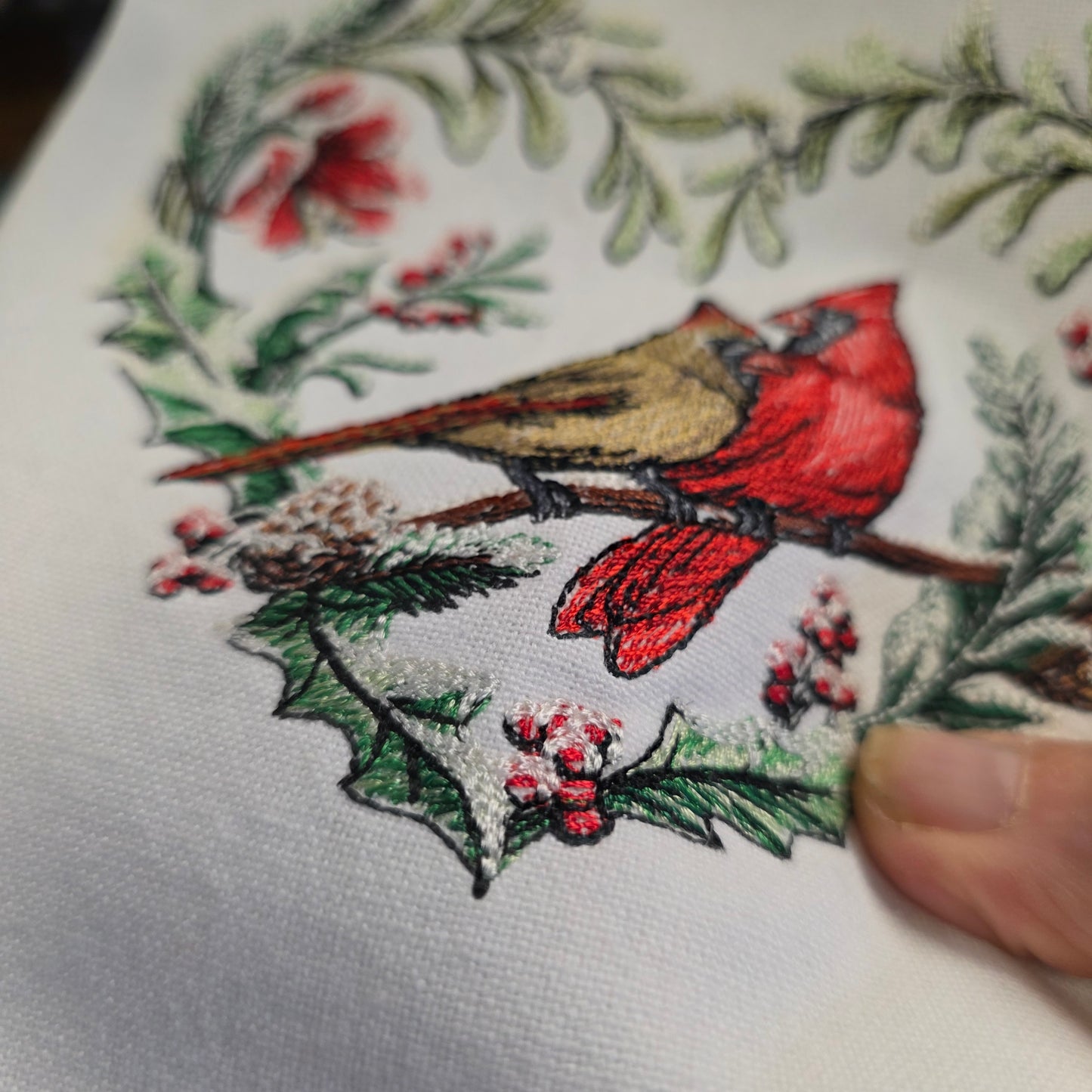 Towel ~ Cardinals Male and Female Cardinals in Heart Tea Towel