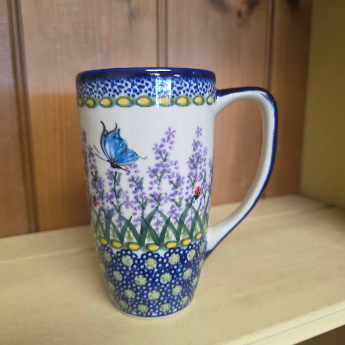 Mug Latte 15 oz / 5.5" tall Lavender 277 butterfly ladybug