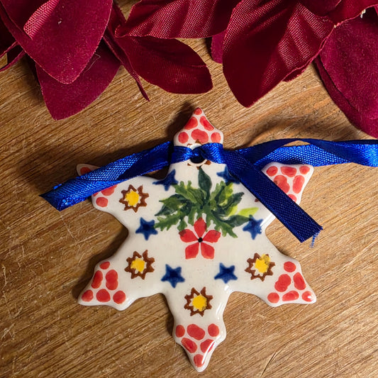 Ornament ~ Snowflake trees flat 2.5".  red