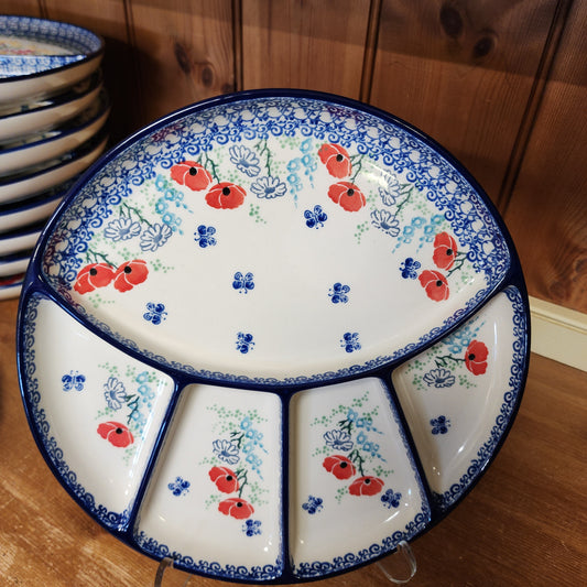Divided Dish   10"  498-2901X  Red Poppy Garden pf0526