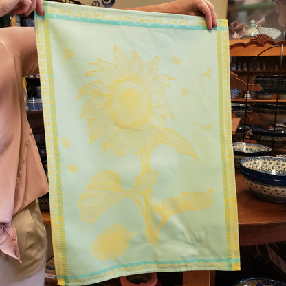 Tea Towel Aqua Sunflower Bee