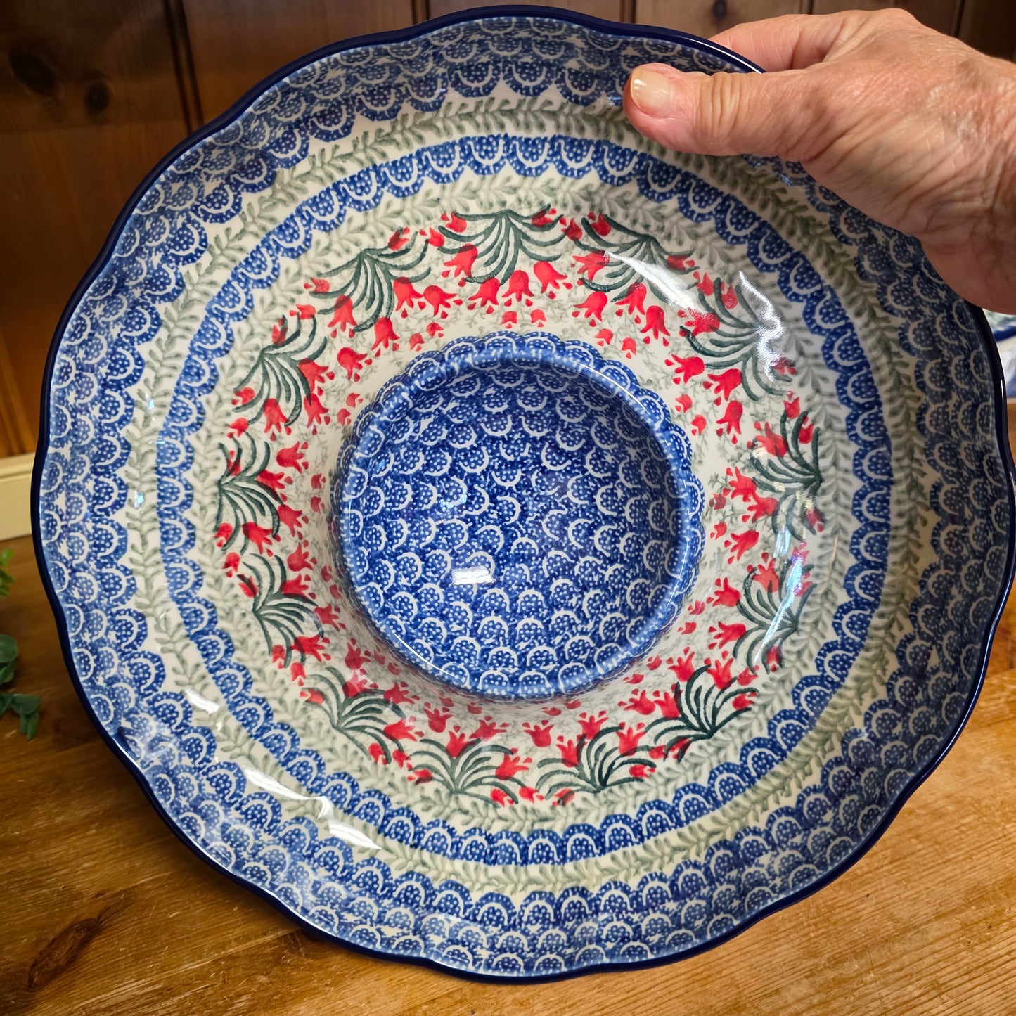Bowl   Fluted Vegetable 12" x 2" Chip & Dip A23-1437X  Crimson Bells pf0526