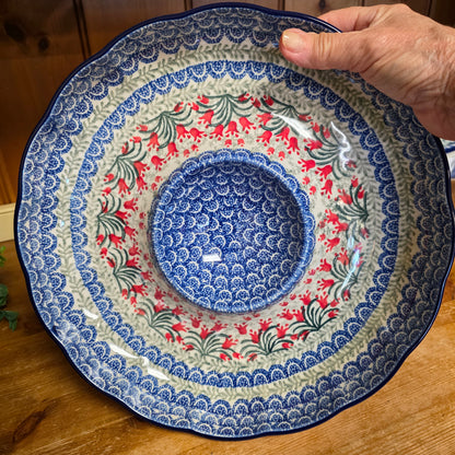 Bowl   Fluted Vegetable 12" x 2" Chip & Dip A23-1437X  Crimson Bells pf0526