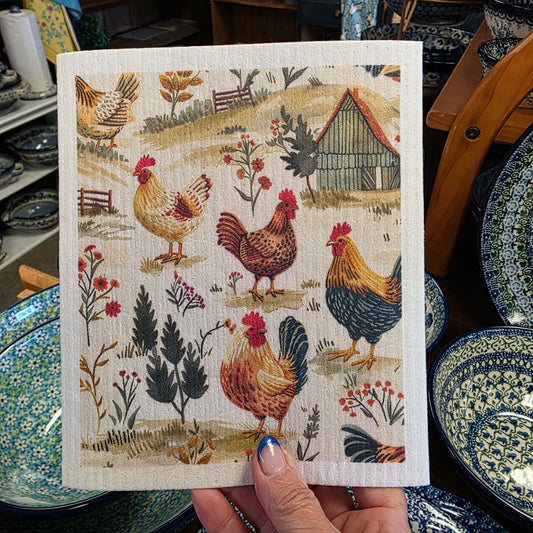 Dishcloth vintage chickens  (Swedish Dishcloth)