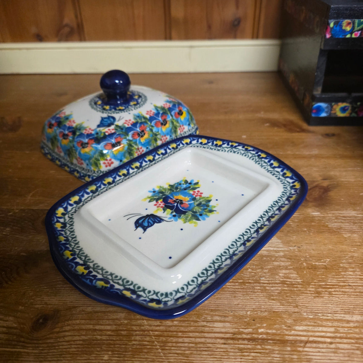 Butter Dish Deep / #2  ART2 / Pansies butterfly