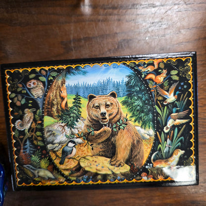 Box Bear and Wildlife Lacquer Trinket Box ~ Made in Serbia