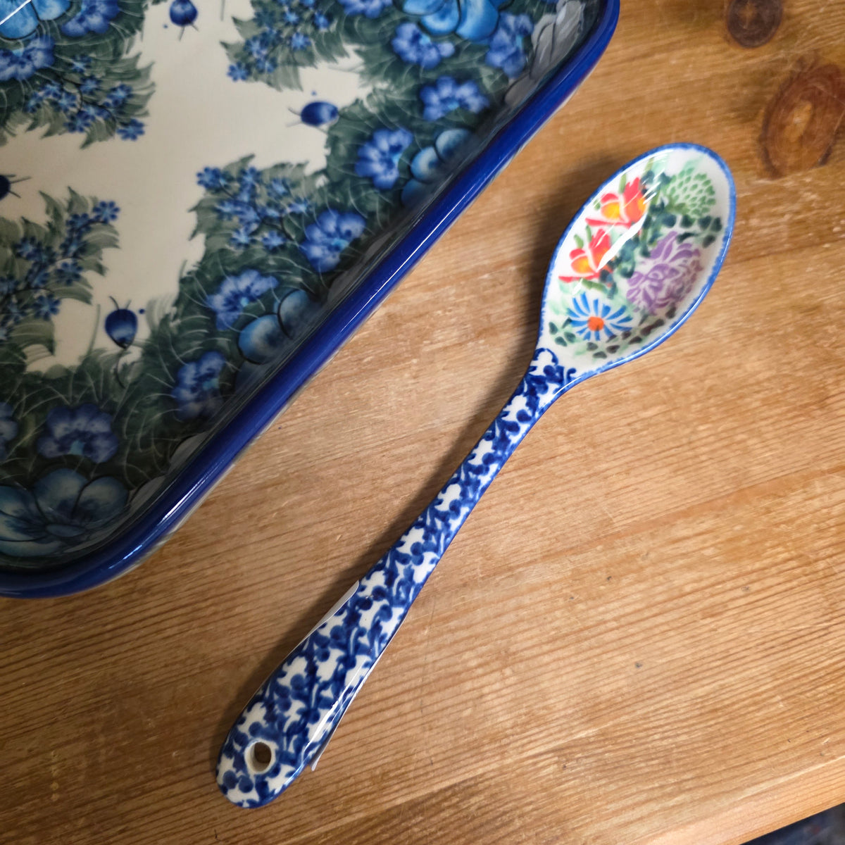 Spoon 8" ~ Blue Handle / white flower on back