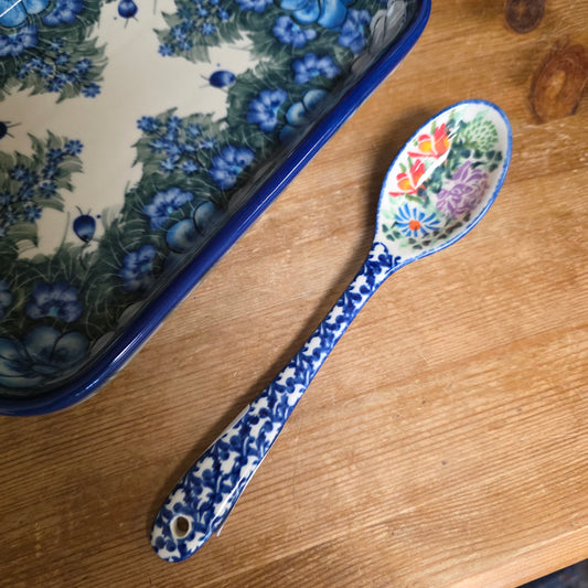 Spoon 8" ~ Blue Handle / white flower on back