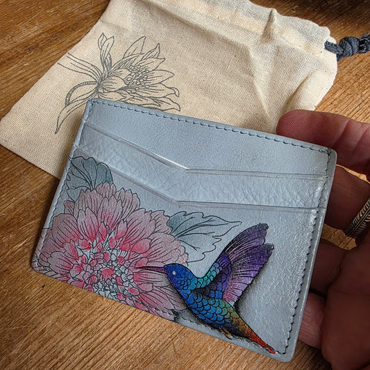 Anuschka ~ Credit Card Case Blue Hummingbird