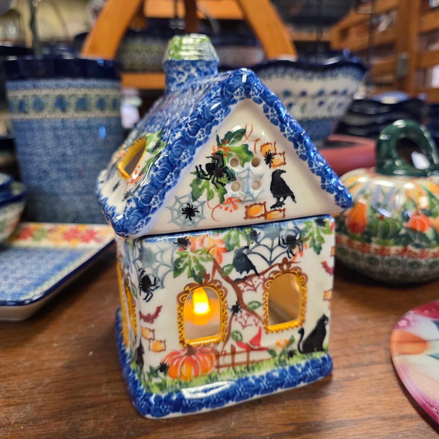 House #5 Crow & spider on blue roof  / Luminary