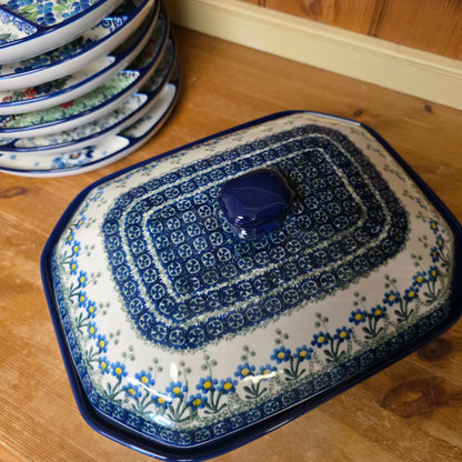 Baker   Covered Casserole   9.5" x 12" 665-0614X  Blue Spring Daisy pf0526