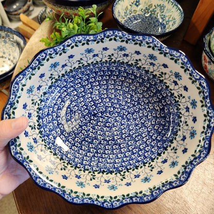 Bowl Oval Baker ~ Fluted Edge 9" x 7.5" x 2 3/4"deep   D78-2785X  Georgia Blue pf0526