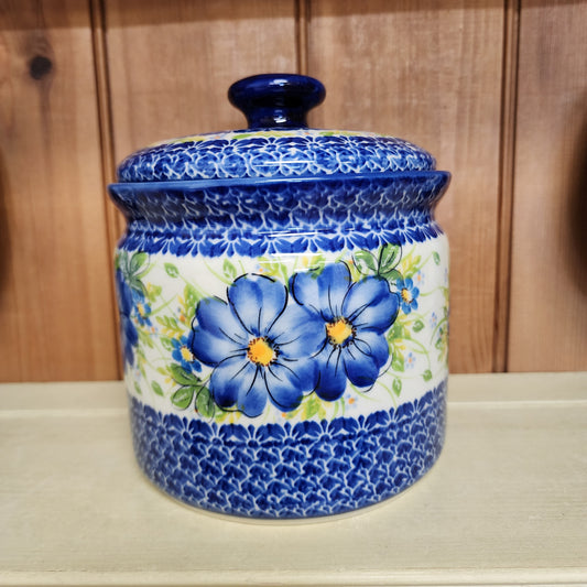 Jar ~ Blue flowers ~ 7.5"H