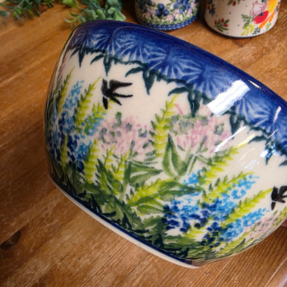 Bowl 5" / 12 oz ~ pink/blue / black birds