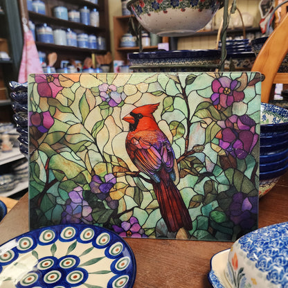 Cutting Board: Cardinal Floral mosaic 8 x 11 Inch  Tempered Glass