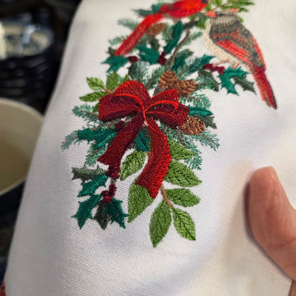 Towel ~  Cardinal - Winter Bird on Branches Kitchen Tea Towel