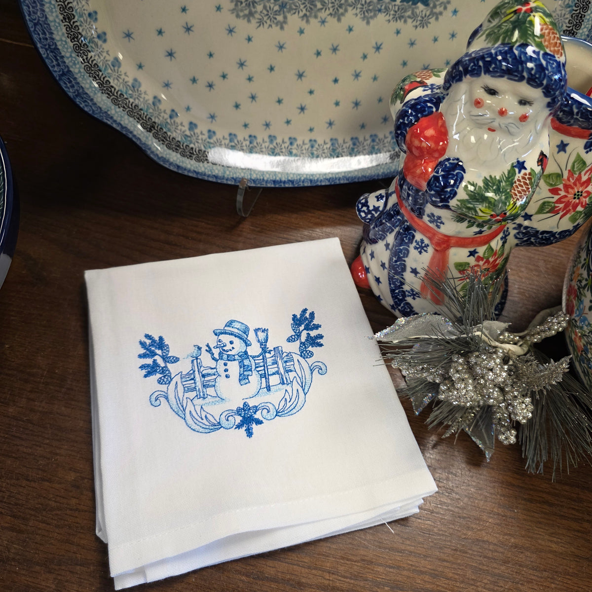 Towel ~ Festive Winter Snowman Tea Towel with Embroidered Detail