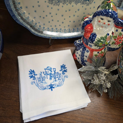 Towel ~ Festive Winter Snowman Tea Towel with Embroidered Detail