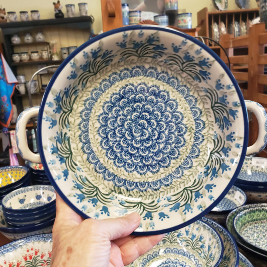 Baker ~ Round w/ Handles ~ 8" 419-1432X Blue Bells
