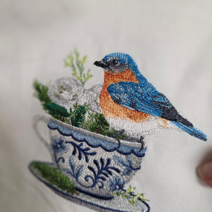 Towel ~ Bluebird and Flowers Teacup Kitchen Towel
