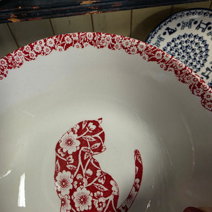 Burleigh ~ RED Bowl Calico Cat ~ 8 oz cereal bowl  *** NOT Polish Pottery