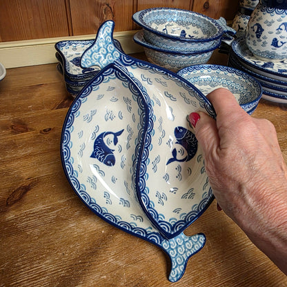 Ying Yang Fish Dish 2372X ~ Deep Blue Sea ~ Koi Fish