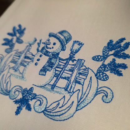 Towel ~ Festive Winter Snowman Tea Towel with Embroidered Detail