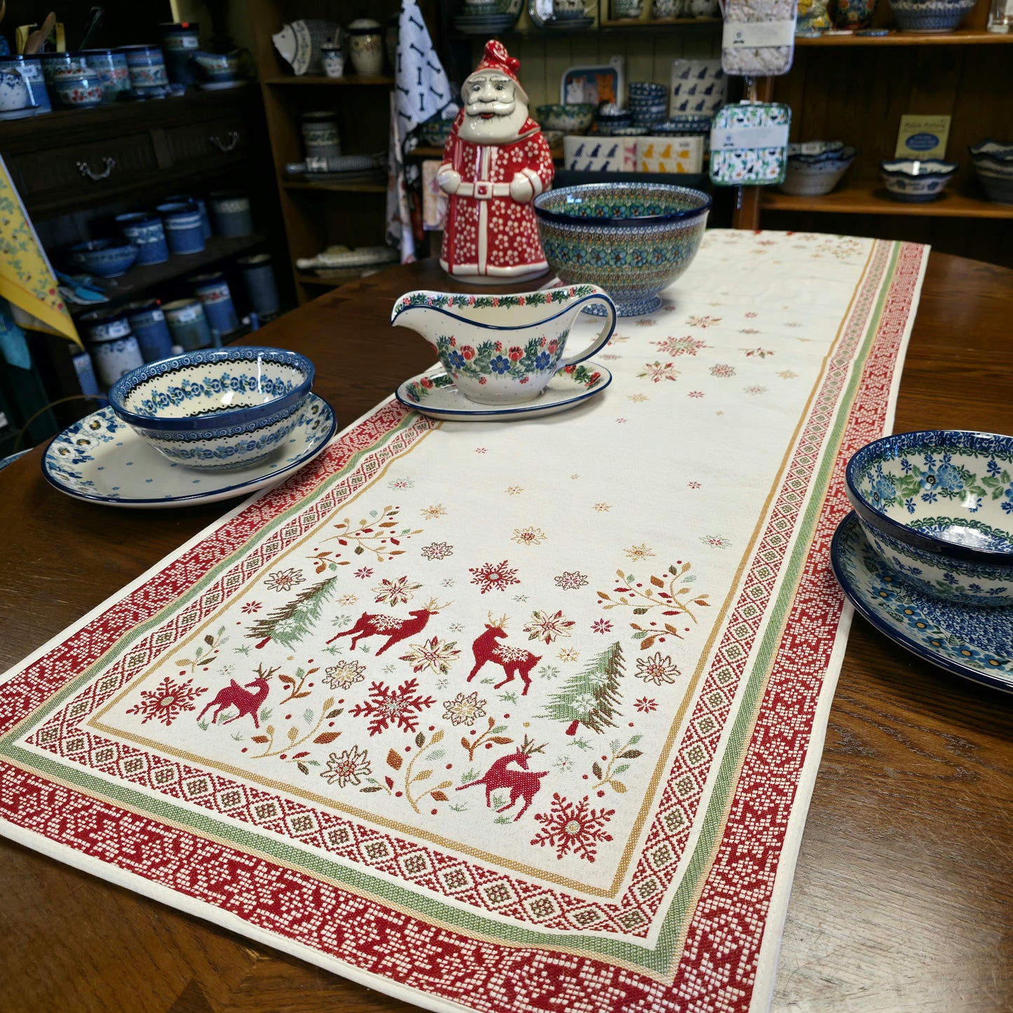 Runner Ivory with red border Holiday 20" x 68" #4833
