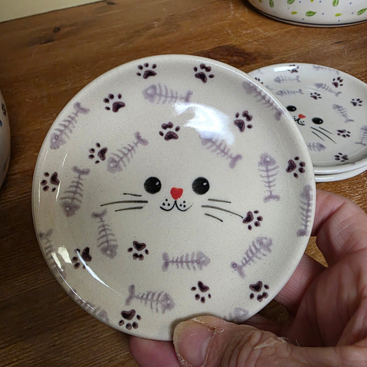 Saucer 4"/ purple Kitty /  Fish Bones