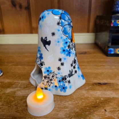 Ghost Luminary ART1 / blue w/ spiders figurine. 5.5" H